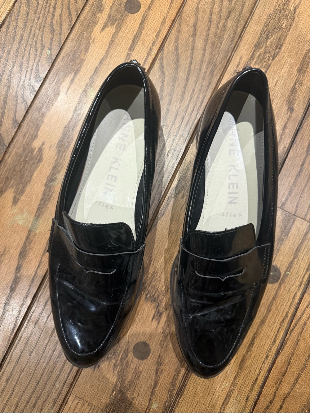 Anne Klein Black Patent Loafers - Slip-On Penny Style
